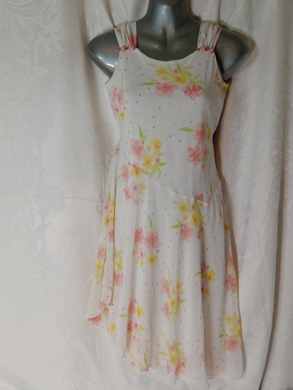 Cherokee Girls 12 White Pink Floral Flower Hi Low Dress Fairycore Y2K Coquette